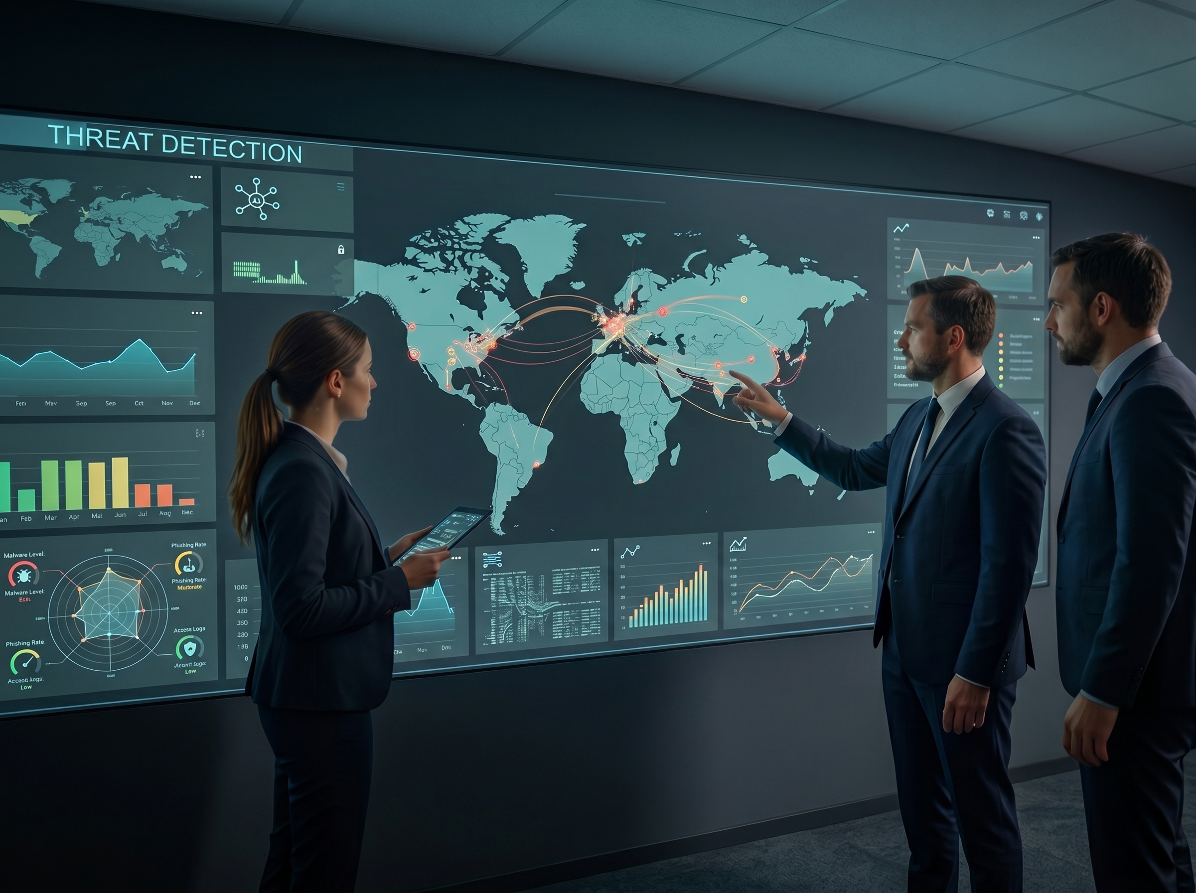 Business people looking at an international Dashboard.