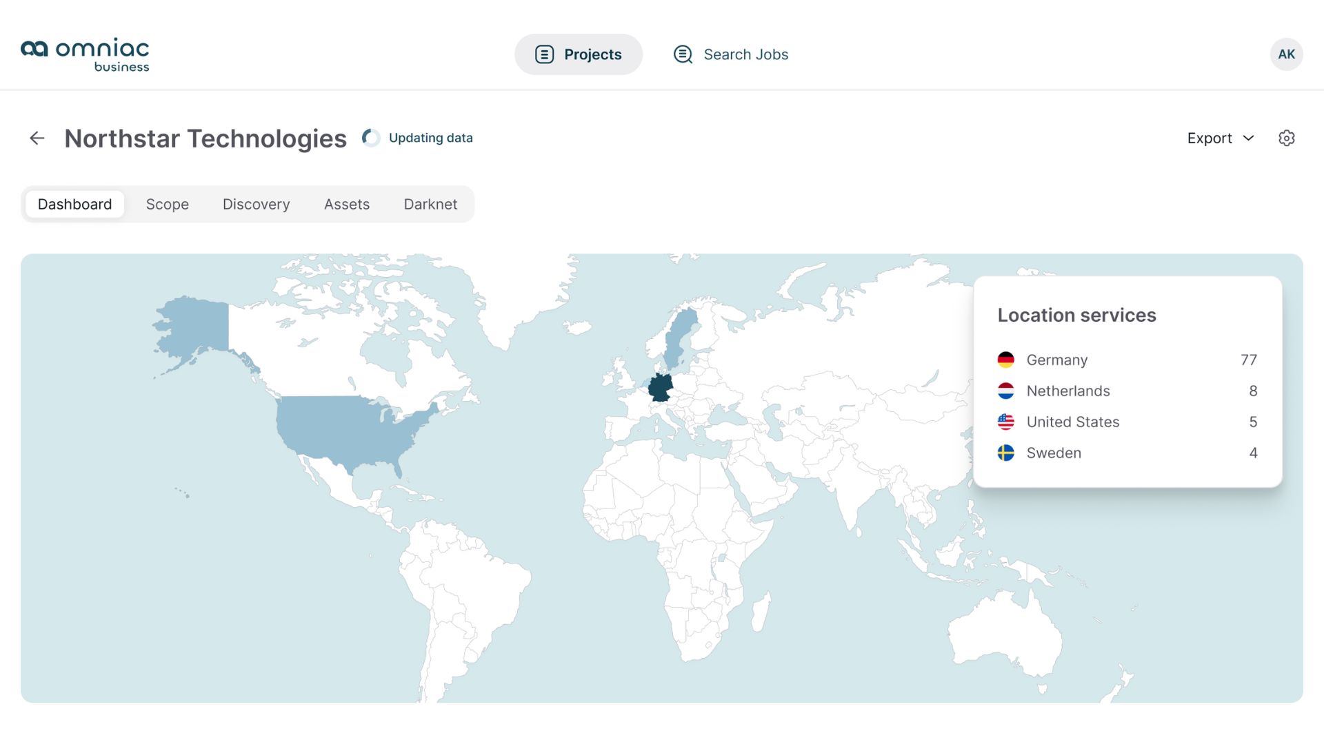 Omniac Business Dashboard world map