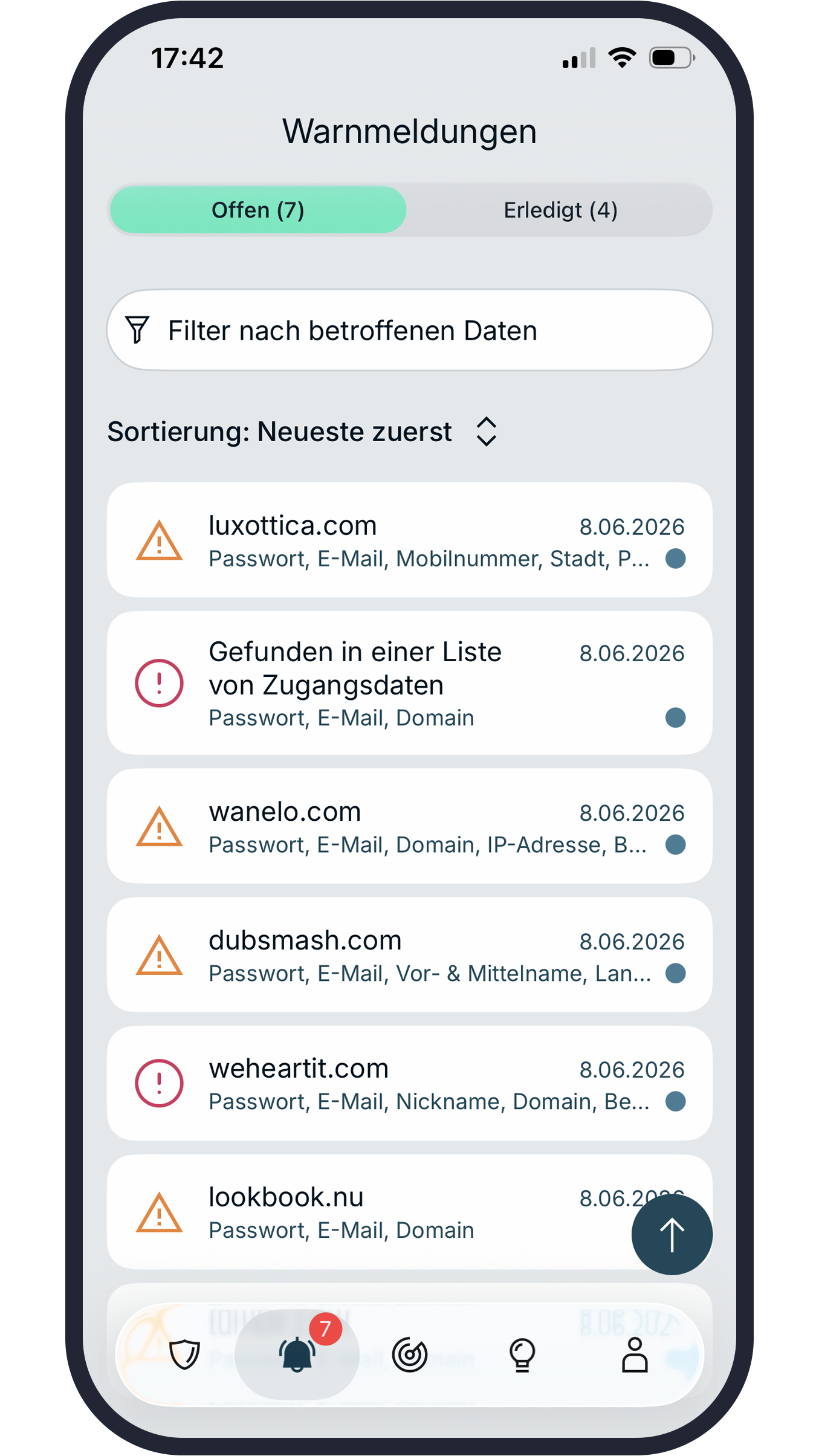Warnmeldungen der omniac App.