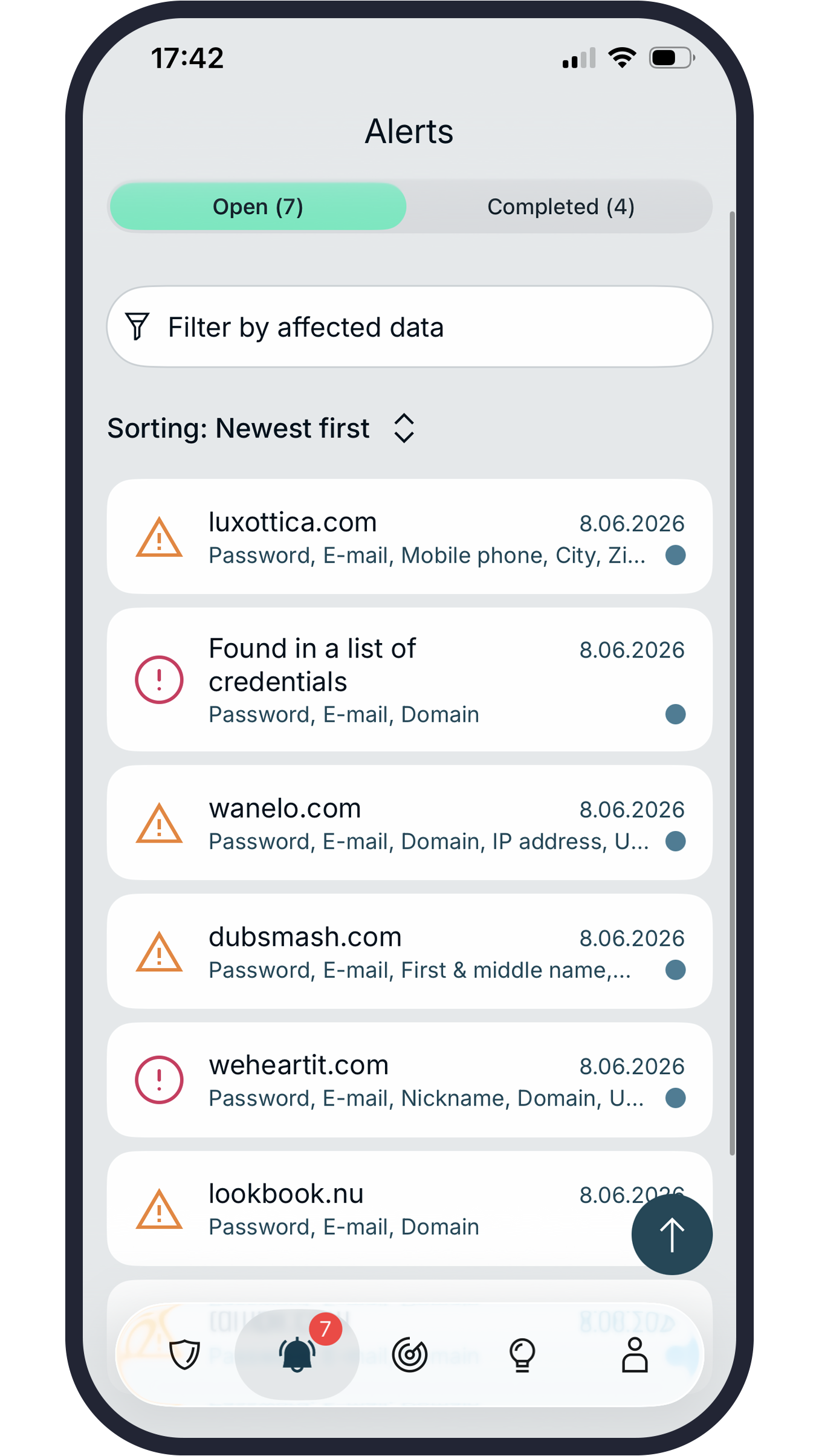 Alerts of the omniac app.