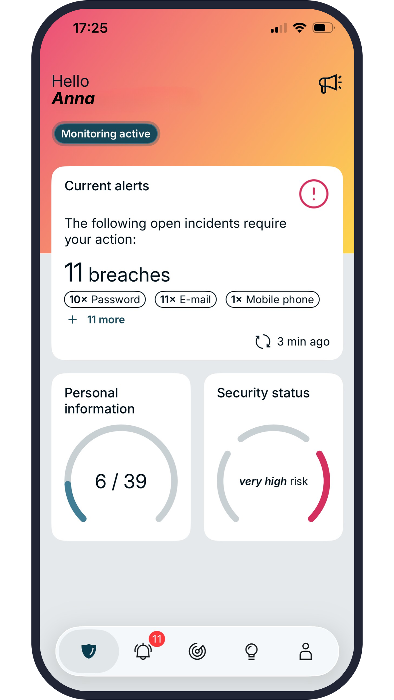 Dashboard of the omniac app.